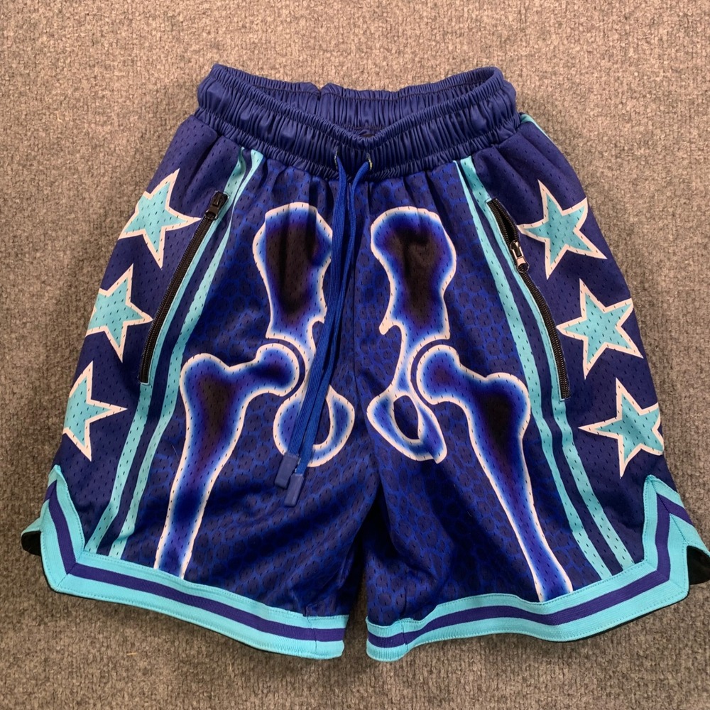 Rettro X-Ray Basketball Shorts‎ Blue Skeletal Pelvis Graphic Stars Mens Small